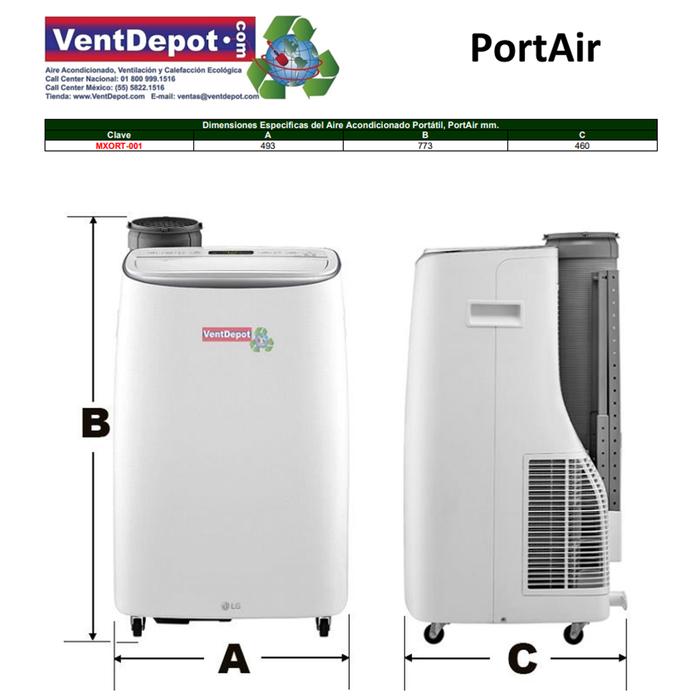 Aire Portátil Innovador MXORT-001-27 14000BTU 1,2Ton 395m³hr R-32 110V 1F 60Hz 12A 1370W 44dB Solo Frío c control remoto Blanco, PortAir