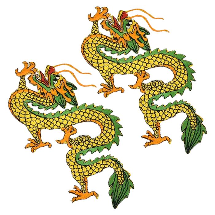 Bordado Dragon Chino MXDON-002-2 2 Parches Dragón Chino 22x33cm AmarilloVerde Bordado Adhesivo para Planchar, Dragón03