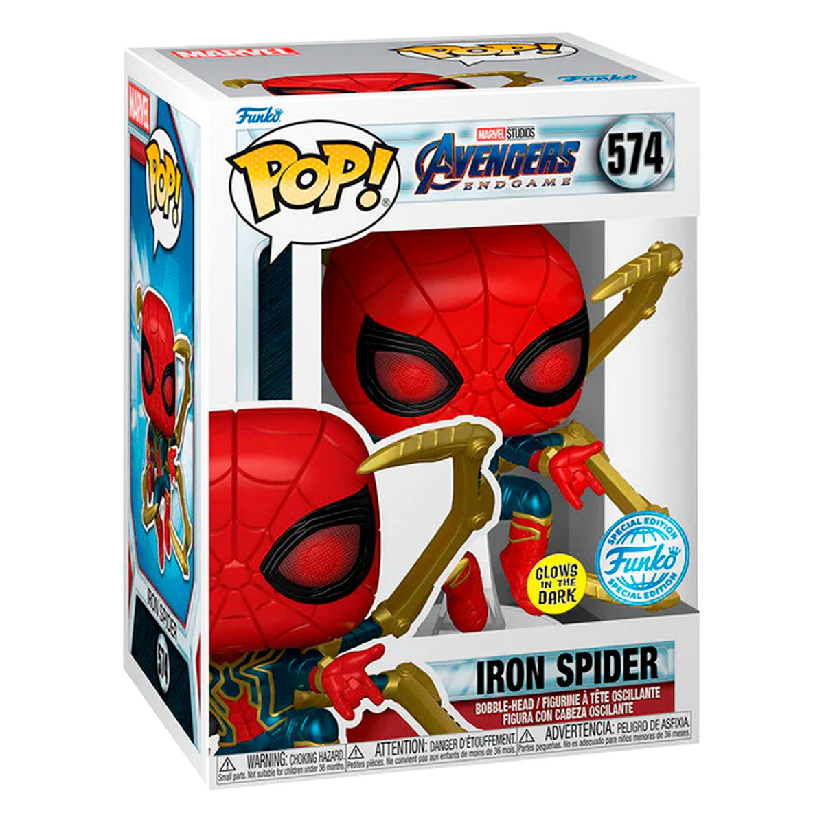 Funko pop Iron Spider Con Guantelete #574 Glow Avengers EndGame Marvel Original