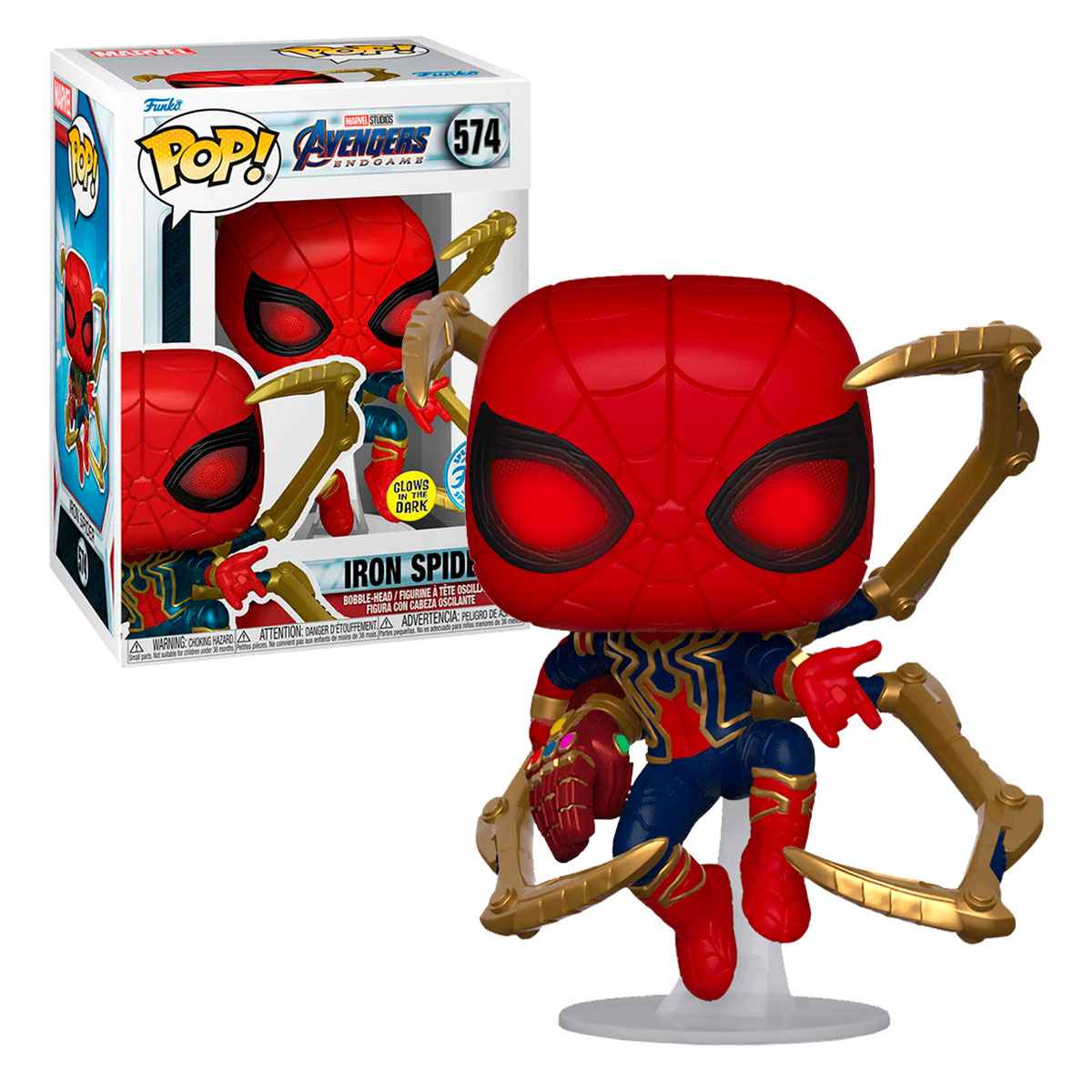 Funko pop Iron Spider Con Guantelete #574 Glow Avengers EndGame Marvel Original