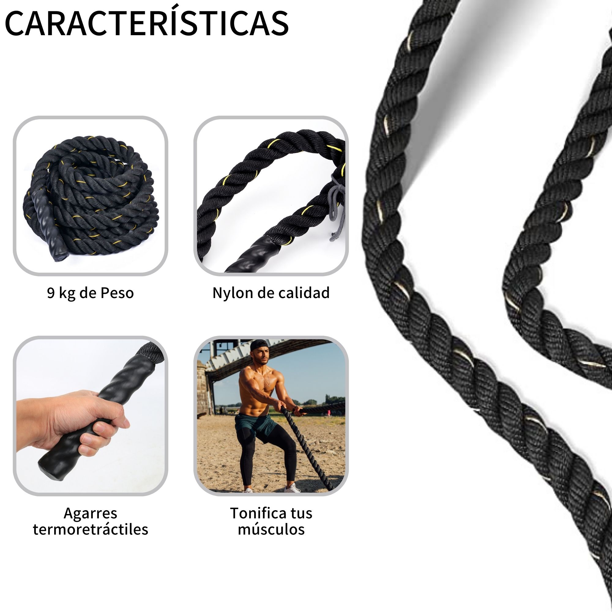 Cuerda De Azote Para Crossfit Battle Rope Nylon 9m Pro