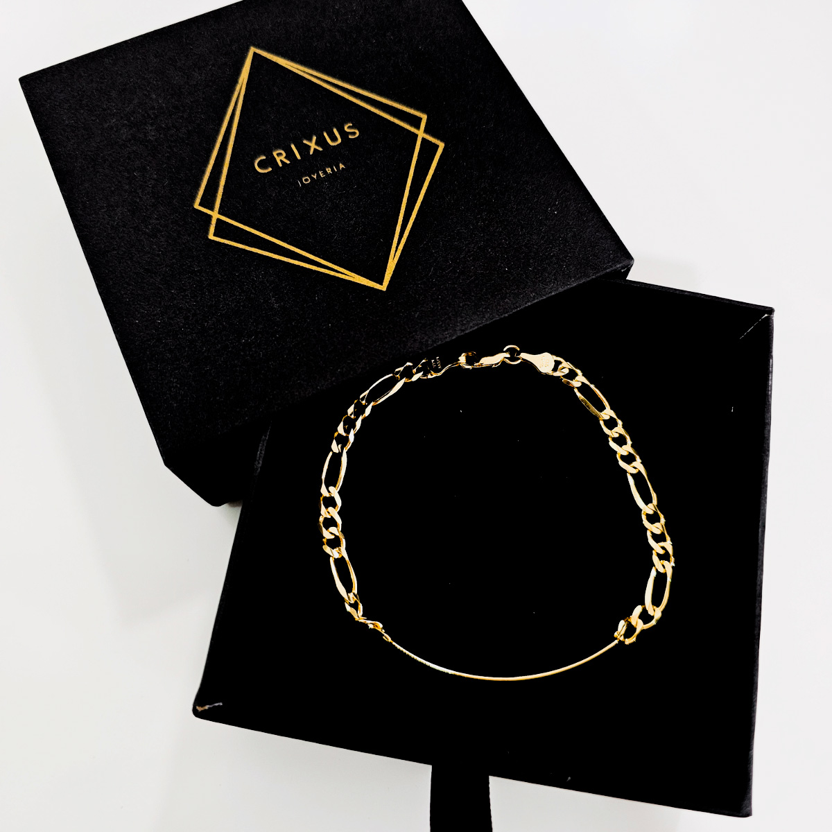 Esclava de oro 10k con placa hombre tejido figaro