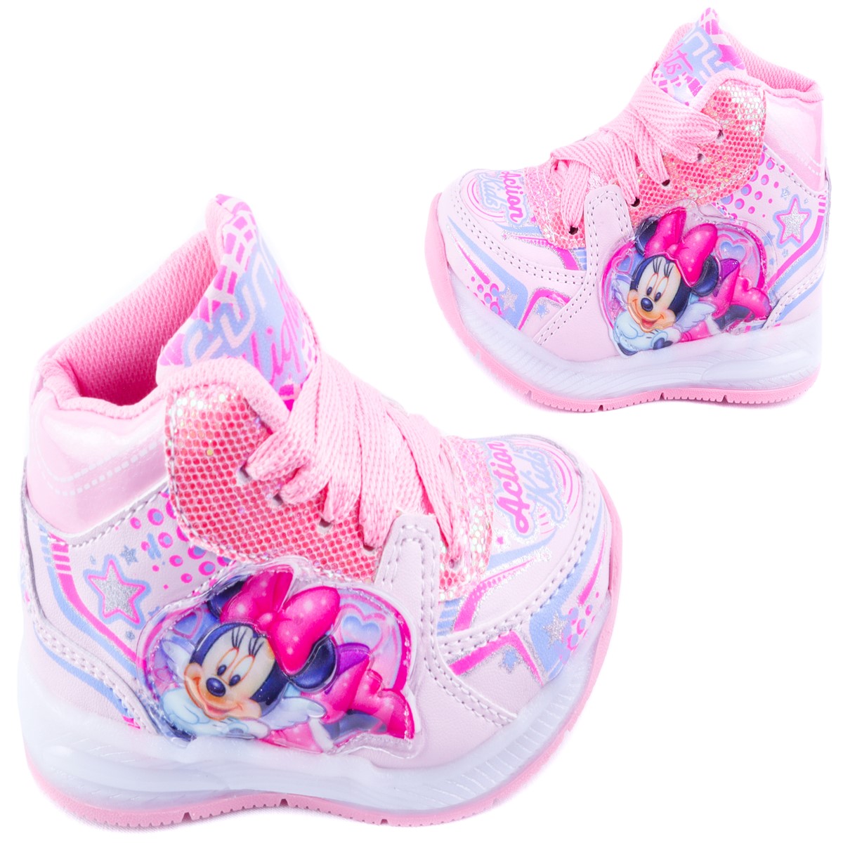 Tenis Bota Niña Mimi Ratoncita Luces Leds Casual 344-rp Rosa.