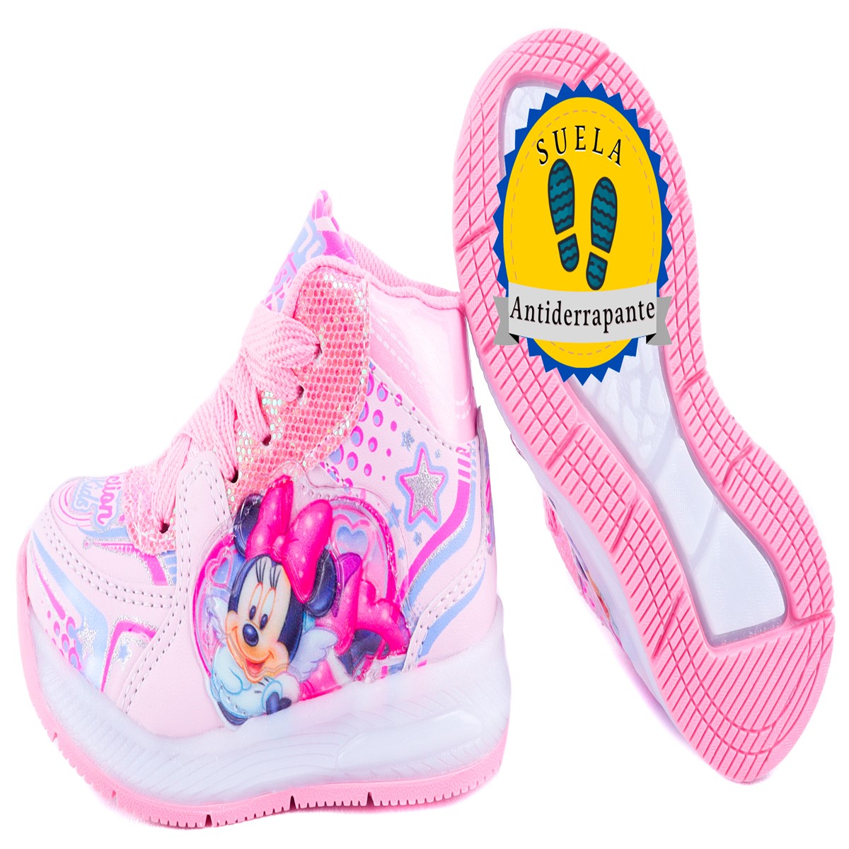 Tenis Bota Niña Mimi Ratoncita Luces Leds Casual 344-rp Rosa.