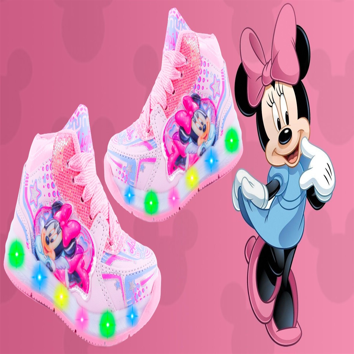 Tenis Bota Niña Mimi Ratoncita Luces Leds Casual 344-rp Rosa.