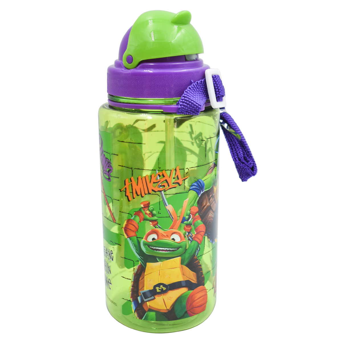 Fun Kids Vaso Botella Cantimplora Popote Tapa Corrediza Correa Nickelodeon Tortugas Ninjas Teen Turtle Ninjas 450ml
