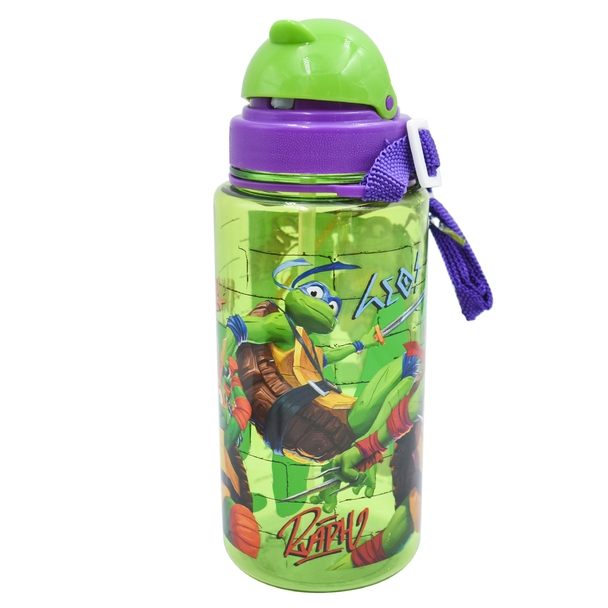 Fun Kids Vaso Botella Cantimplora Popote Tapa Corrediza Correa Nickelodeon Tortugas Ninjas Teen Turtle Ninjas 450ml