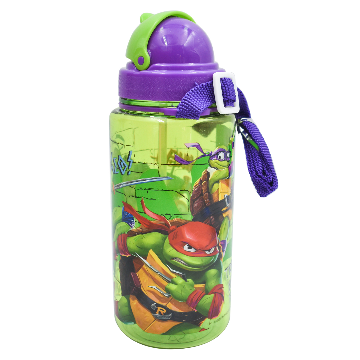 Fun Kids Vaso Botella Cantimplora Popote Tapa Corrediza Correa Nickelodeon Tortugas Ninjas Teen Turtle Ninjas 450ml