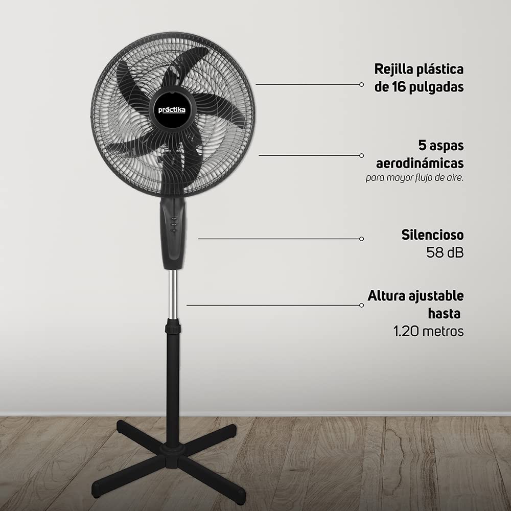 Ventilador Pedestal Practika 16puLG Negro.