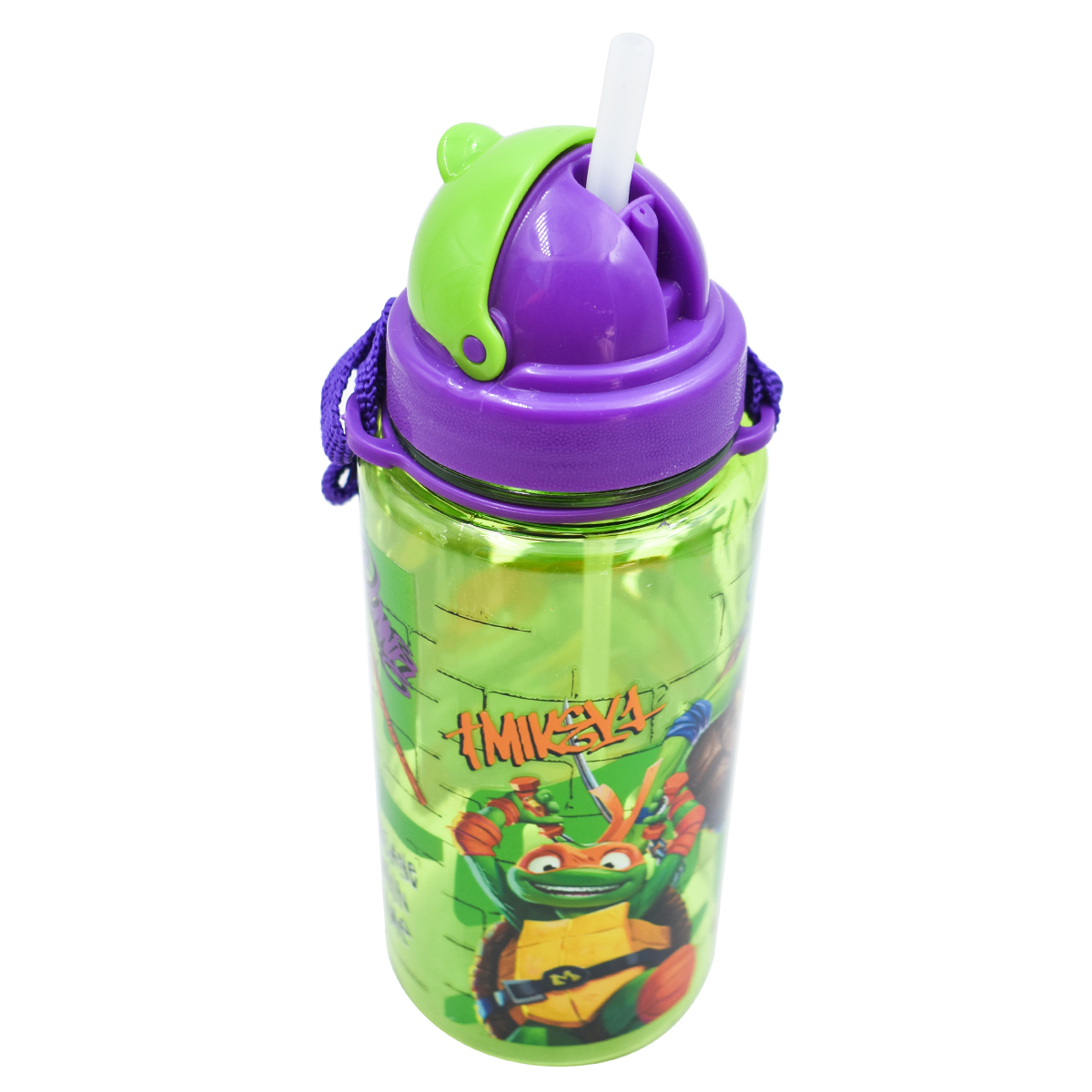 Fun Kids Vaso Botella Cantimplora Popote Tapa Corrediza Correa Nickelodeon Tortugas Ninjas Teen Turtle Ninjas 450ml