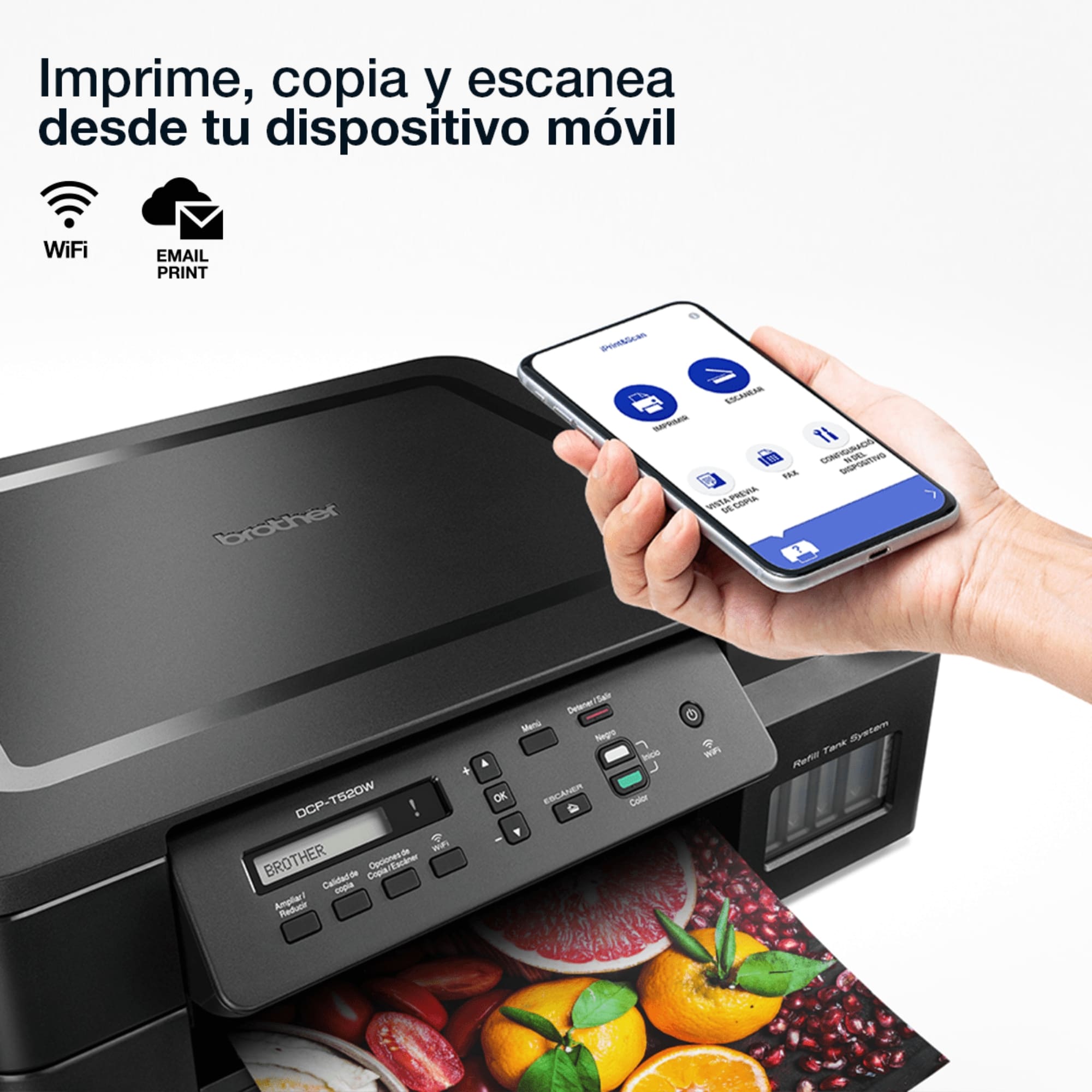 Impresora Multifuncional Brother InkBenefit Tank DCP-T520W con Sistema de Tinta Continua, Color, Cama Carta, Wi-Fi