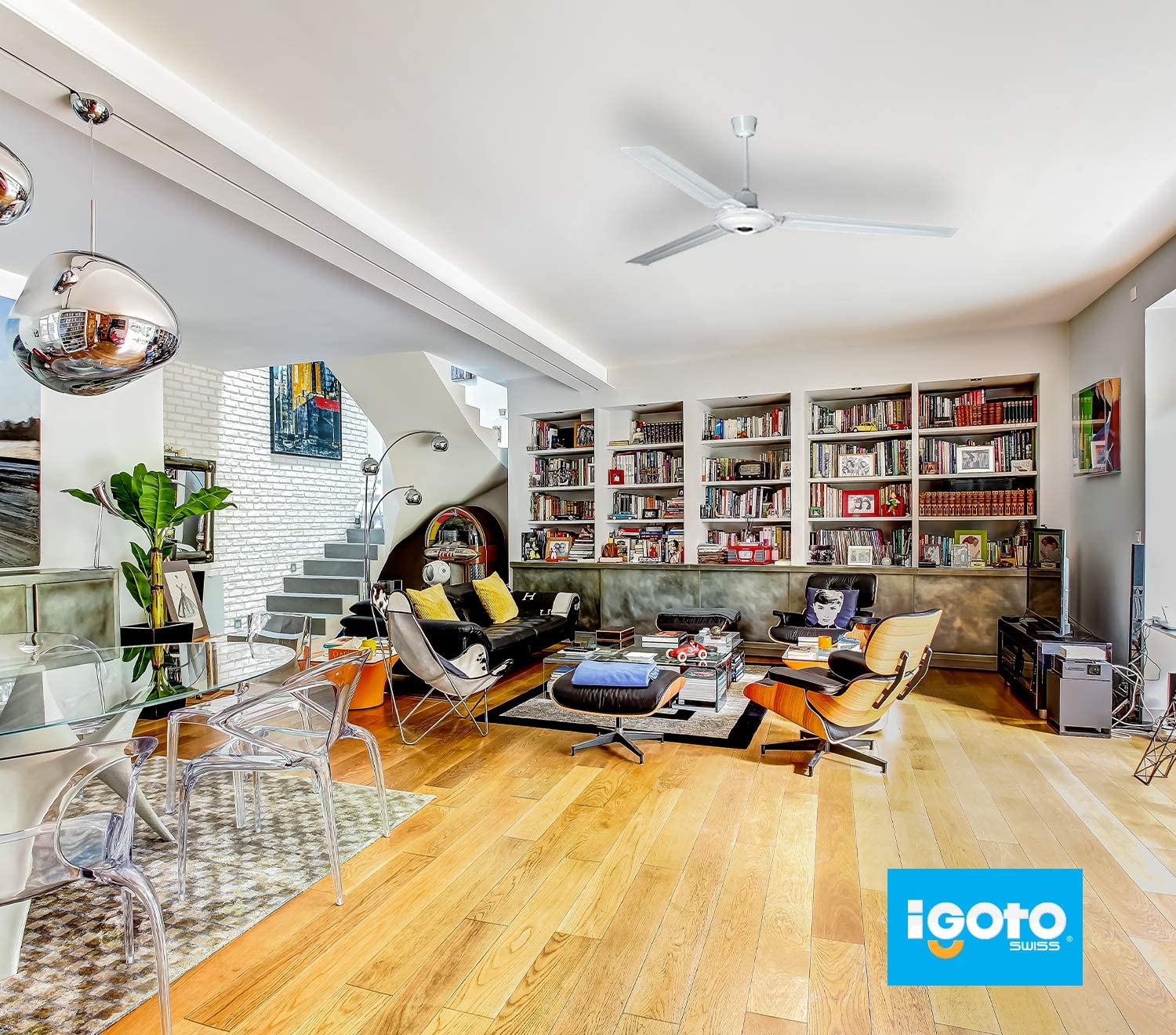 Ventilador de techo iGoto V5670-W blanco con 3 aspas, 56" de diámetro 110 V - 127 V