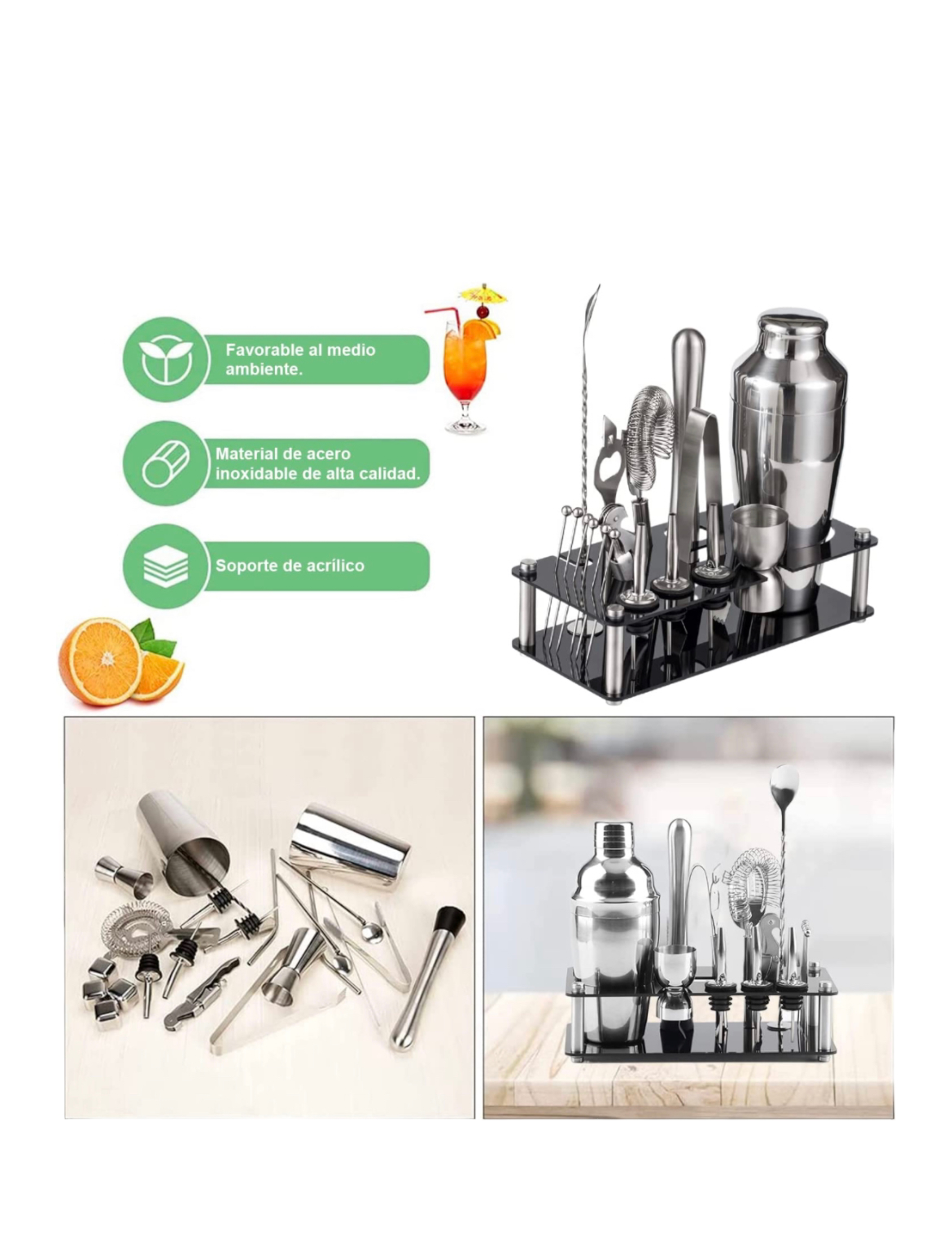 Kit De Barman Profesional Cocteleria Acero Inoxidable 17 Pza