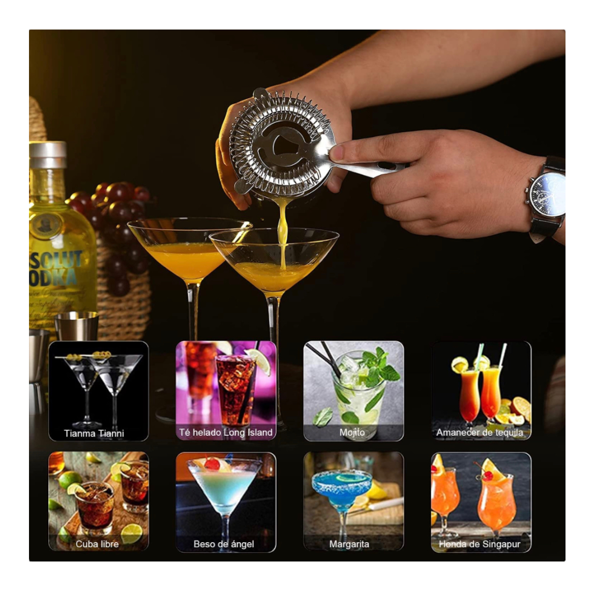 Kit De Barman Profesional Cocteleria Acero Inoxidable 17 Pza