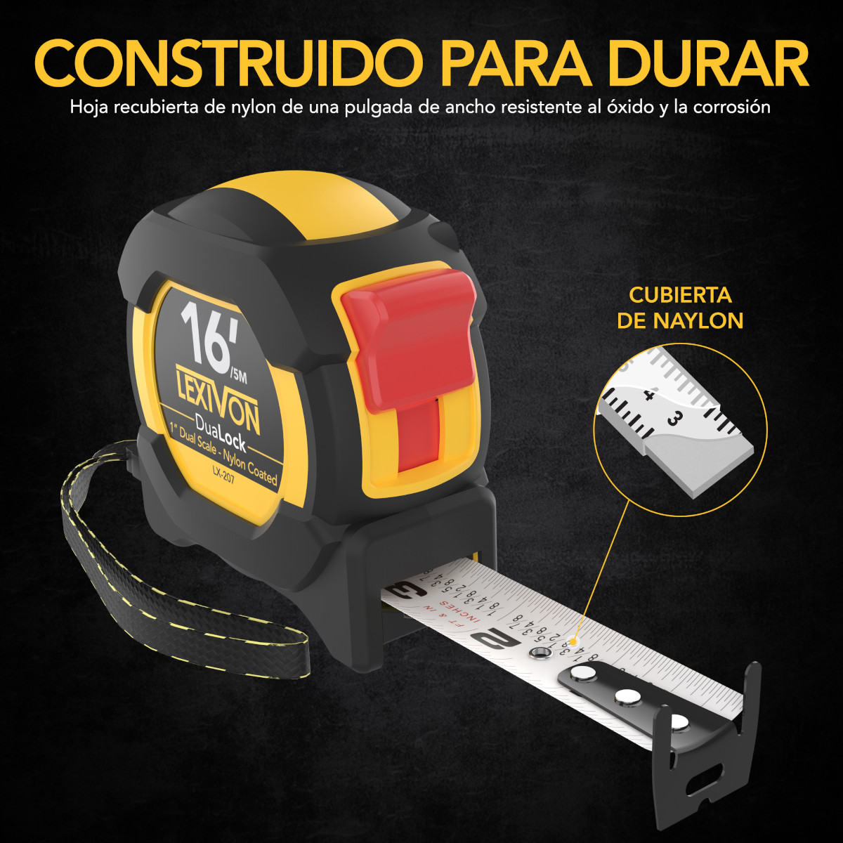 Flexometro cinta métrica LEXIVON LX-207 5 metros 2 escalas DualLock