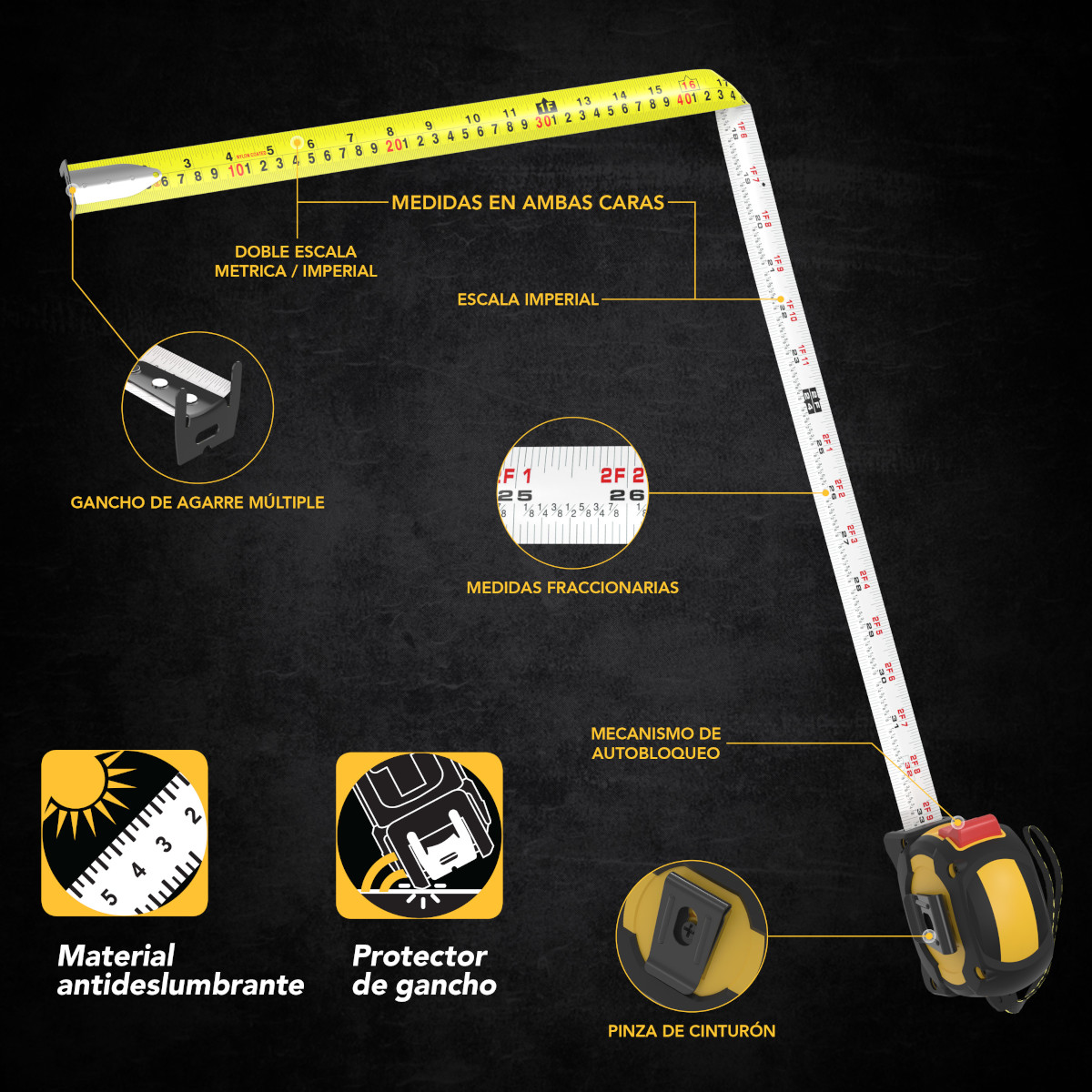 Flexometro cinta métrica LEXIVON LX-207 5 metros 2 escalas DualLock