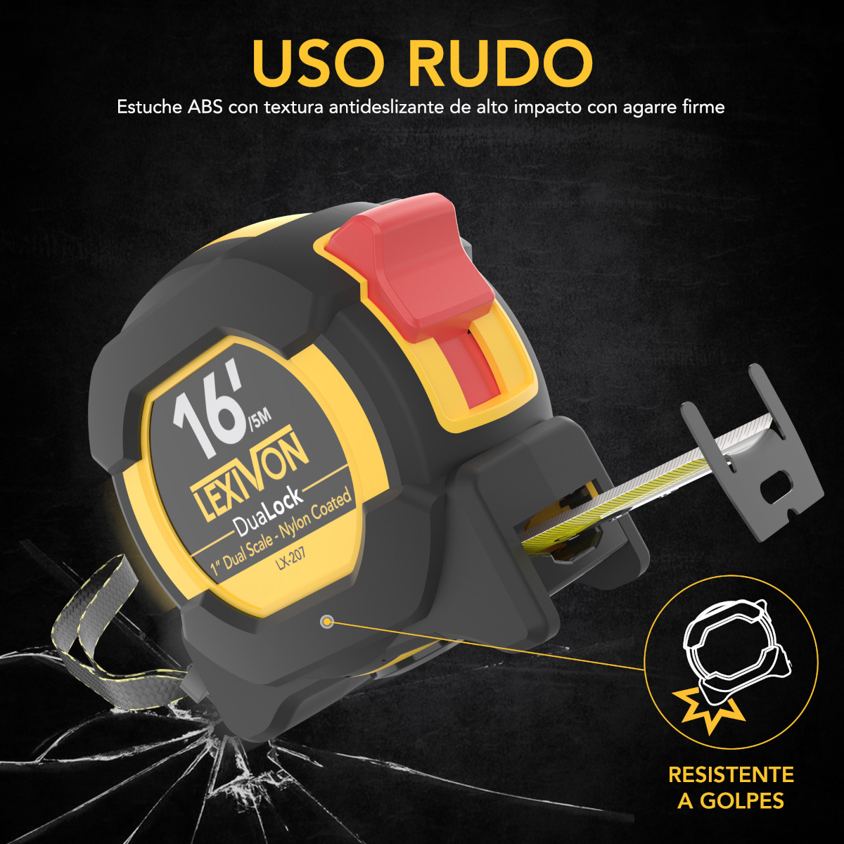 Flexometro cinta métrica LEXIVON LX-207 5 metros 2 escalas DualLock