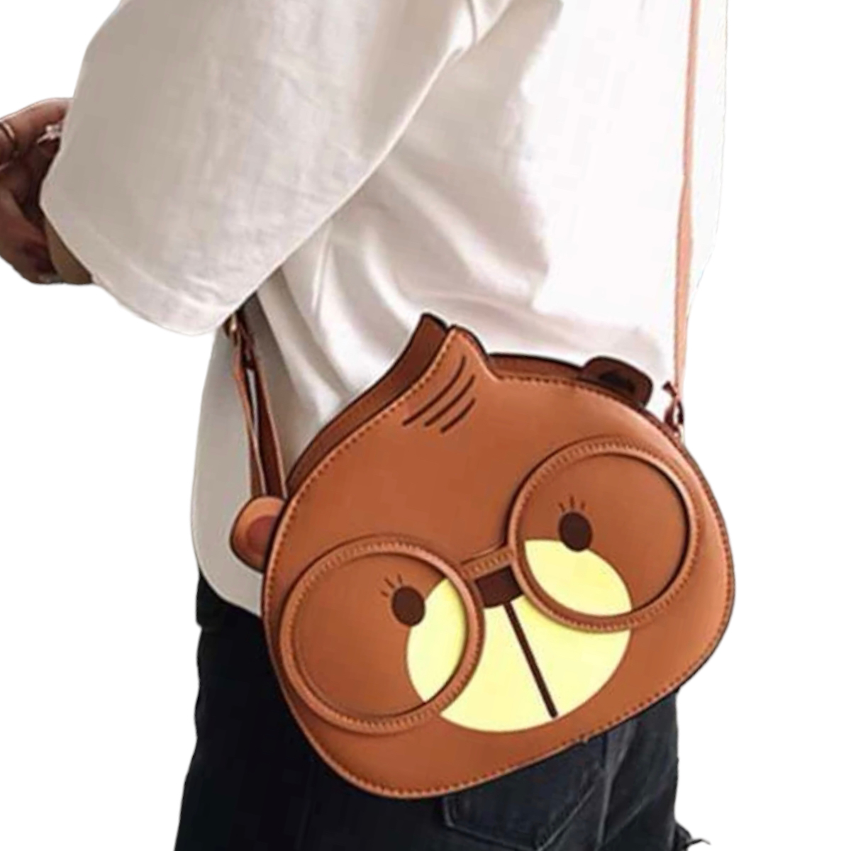 Bolsa Crossbody Diseño Oso Con Lentes Kawai 20x21 Cm