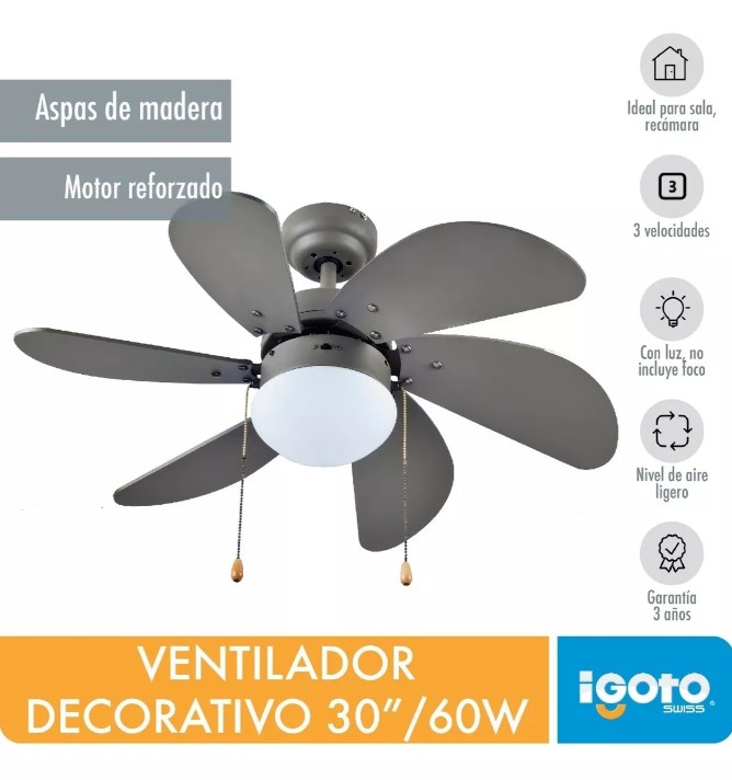 Ventilador Para Techo Igoto V3001 Gris De 3 Velocidades