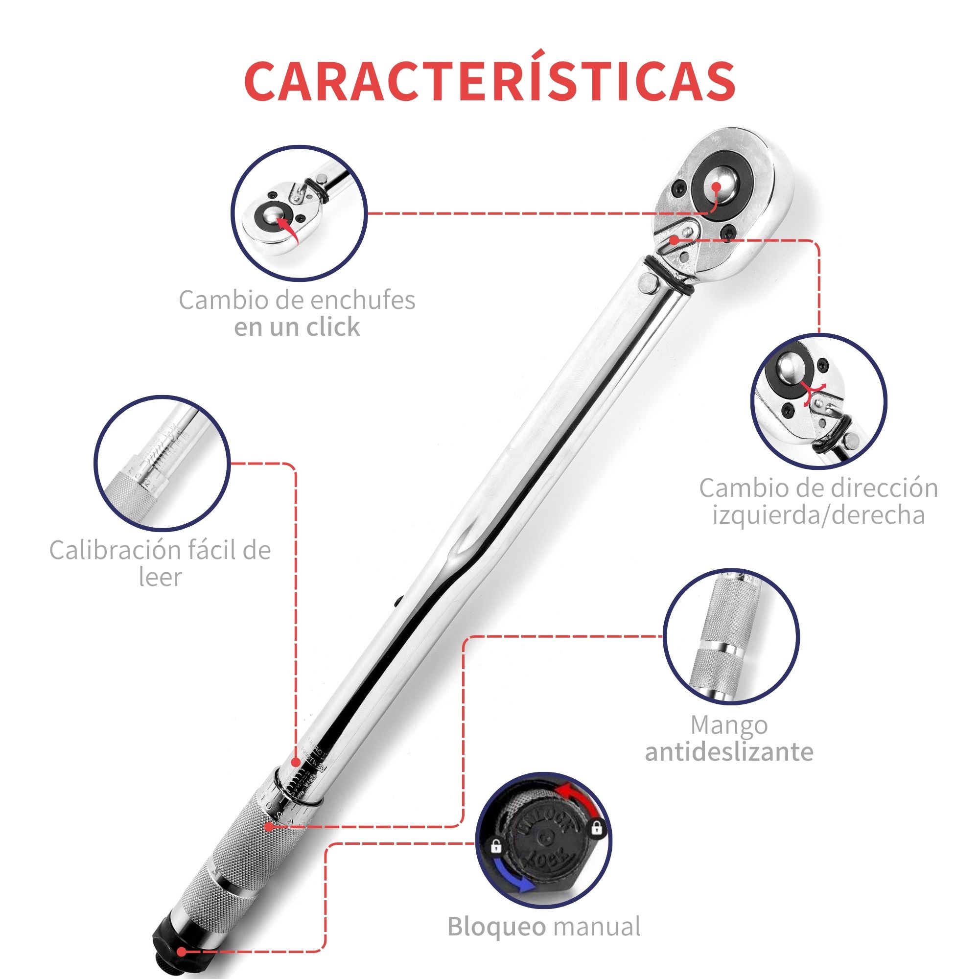 Torquimetro Llave Dinamometrica Ajustable 1/2 Dr 28 - 210 Nm
