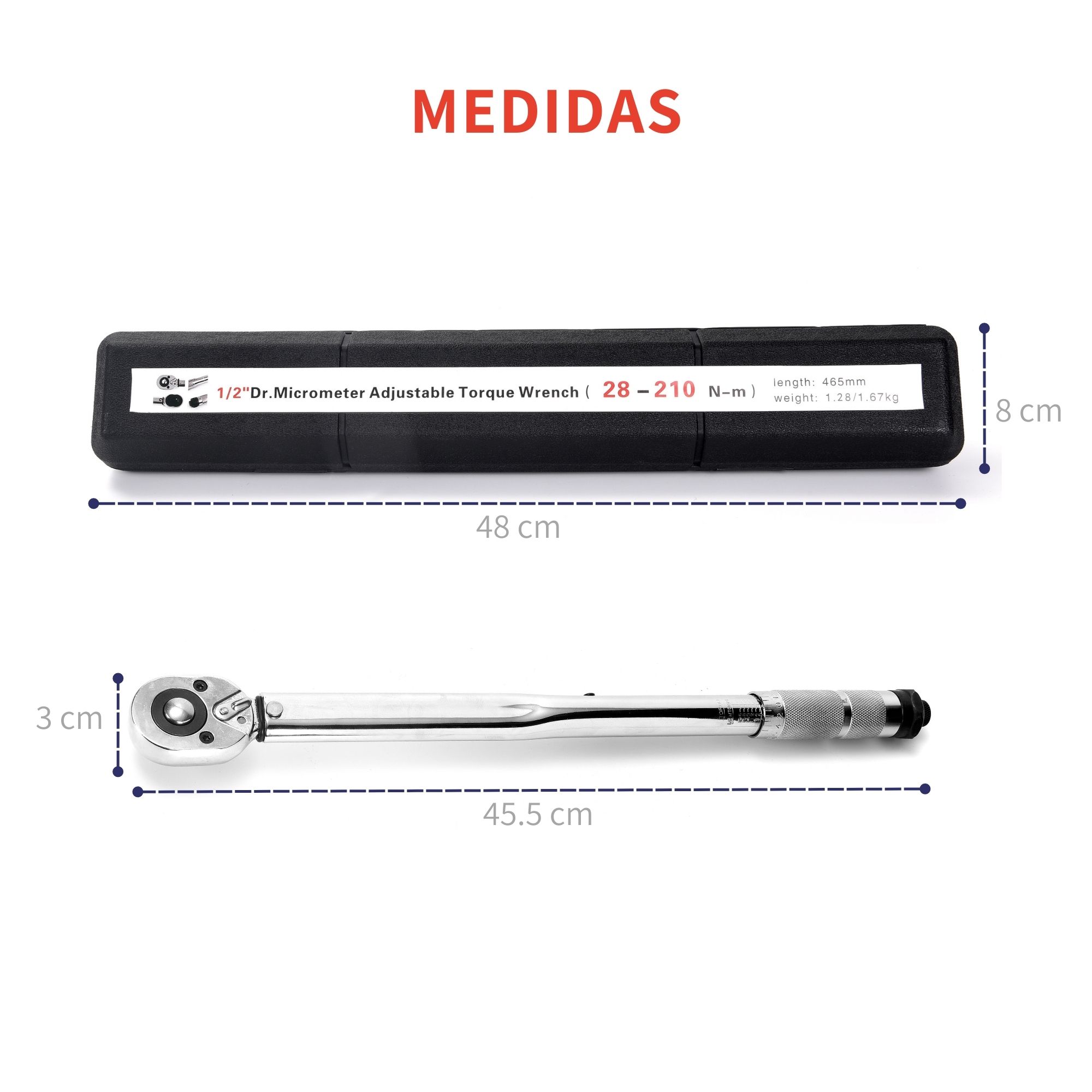 Torquimetro Llave Dinamometrica Ajustable 1/2 Dr 28 - 210 Nm