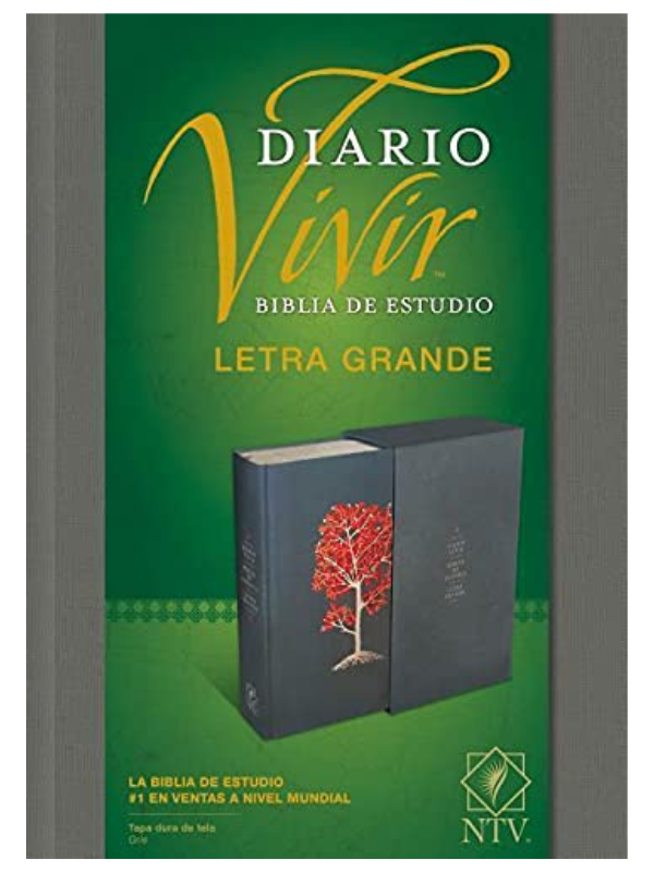 Biblia NTV De Estudio Del Diario Vivir Letra Grande Gris Tapa Dura Tela Diseño Árbol