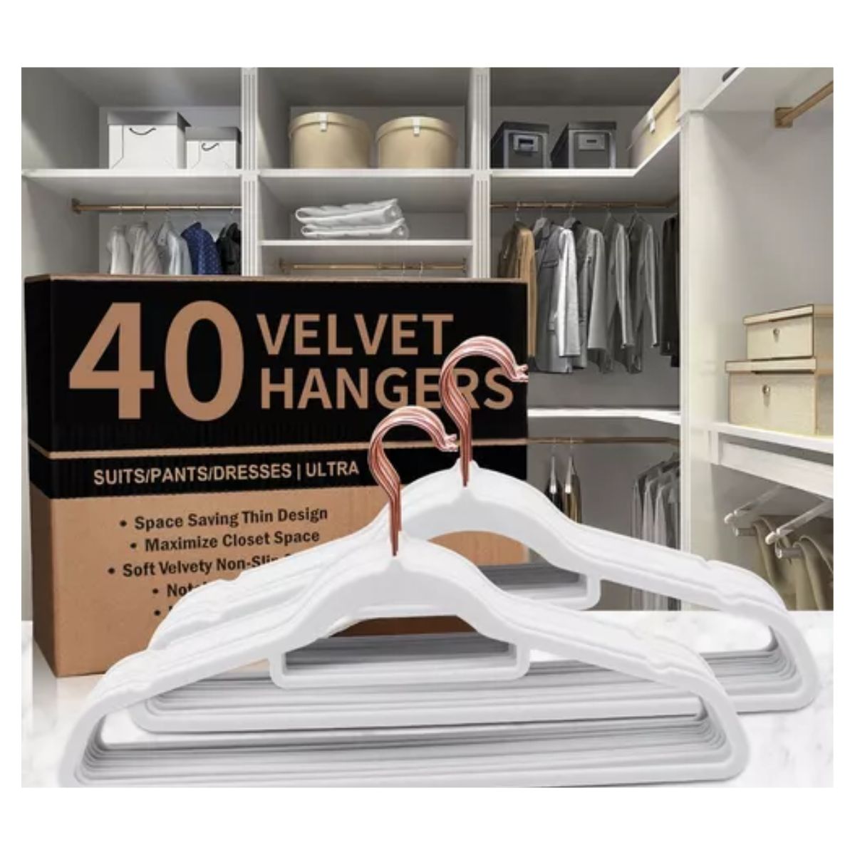 Ganchos De Ropa Set 40pzs Perchas Terciopelo Antideslizantes Blanco