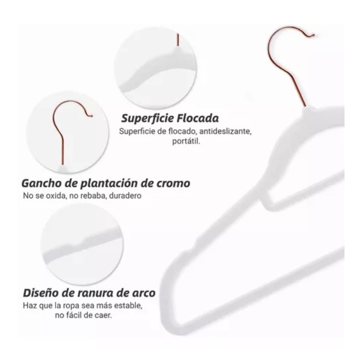 Ganchos De Ropa Set 40pzs Perchas Terciopelo Antideslizantes Blanco