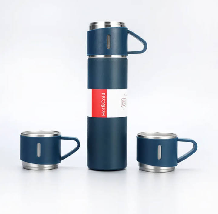 set termo acero inoxidable con 3 tazas conserva calor o frio hasta 12hr, regalo