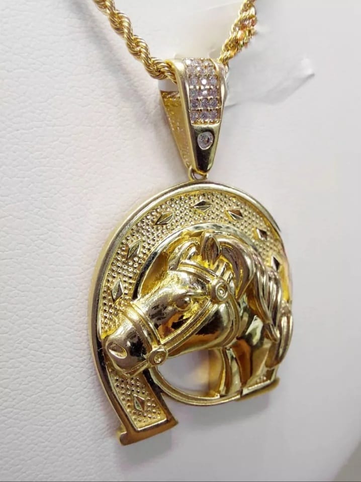 Kit Cadena + Dije Herradura Caballo Oro 10 K. + Obsequio