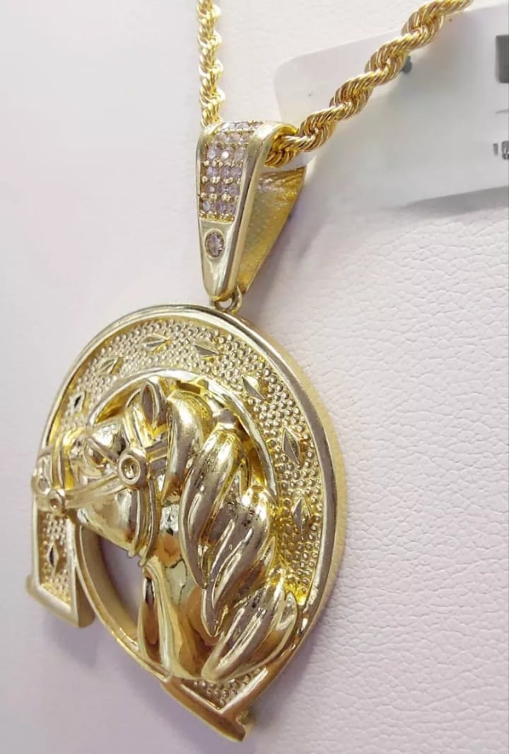 Kit Cadena + Dije Herradura Caballo Oro 10 K. + Obsequio