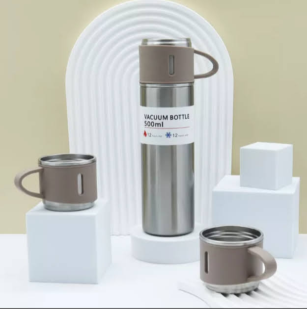 set termo acero inoxidable con 3 tazas conserva calor o frio hasta 12hr, regalo