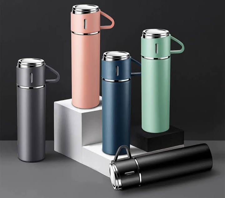 set termo acero inoxidable con 3 tazas conserva calor o frio hasta 12hr, regalo