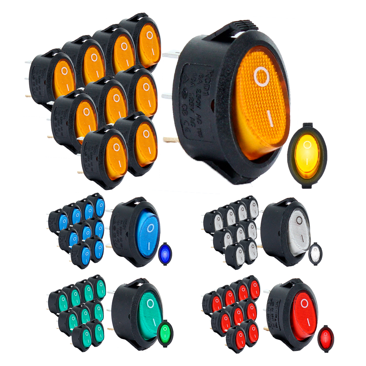 10 Switch Interruptor Encendido Apagado Tecla Ovalada Con Luz