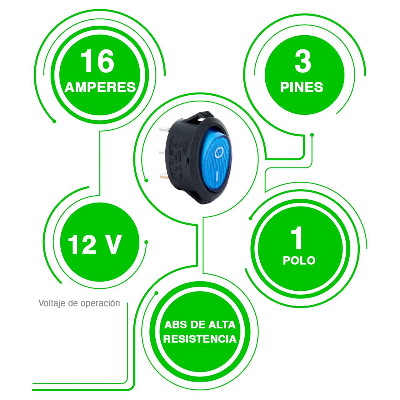 10 Switch Interruptor Encendido Apagado Tecla Ovalada Con Luz