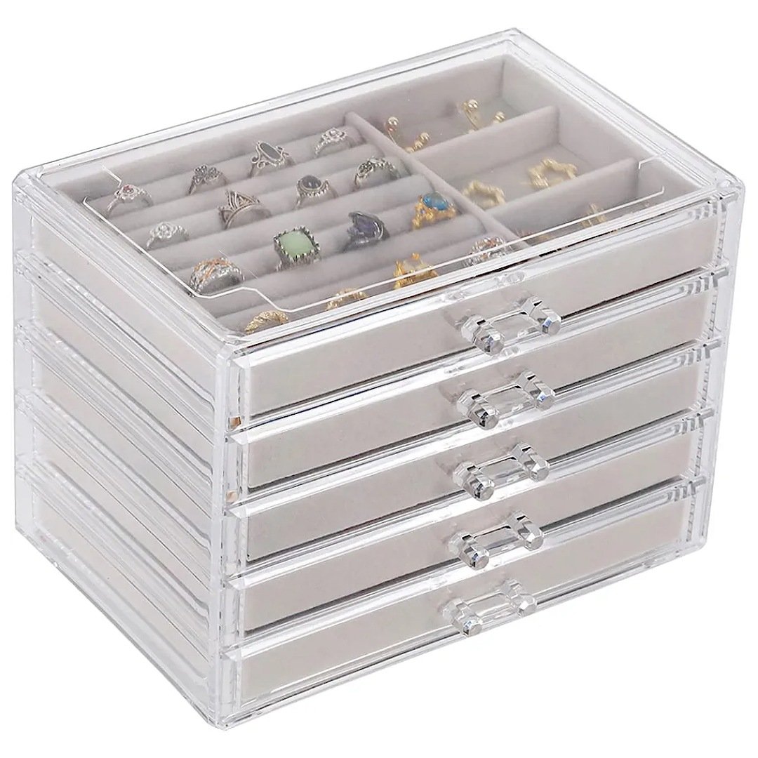 Joyero, organizador de joyas de 3 cajones, cajas de joyería y organizadores  con organizador de aretes, caja organizadora de joyas transparente para