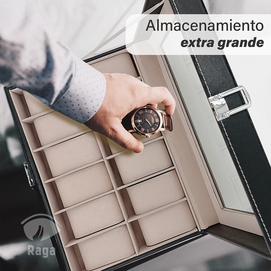 Raganet, Estuche Alhajero Organizador De Relojes Y Joyas Con 12 Espacios Para Reloj, Elegante Joyero y Porta Relojes de Cuero PU con Terciopelo y Tapa de Acrílico