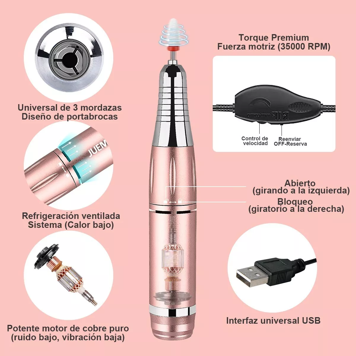 Pulidor Esmeril Taladro Para Uñas Acrilicas 35000rpm( 68pcs)