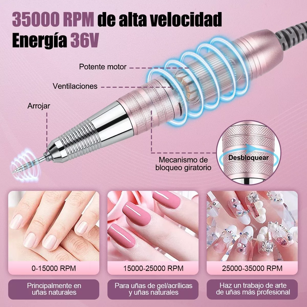 Pulidor Esmeril Taladro De Uñas Acrílicas (120pcs) 35000rpm