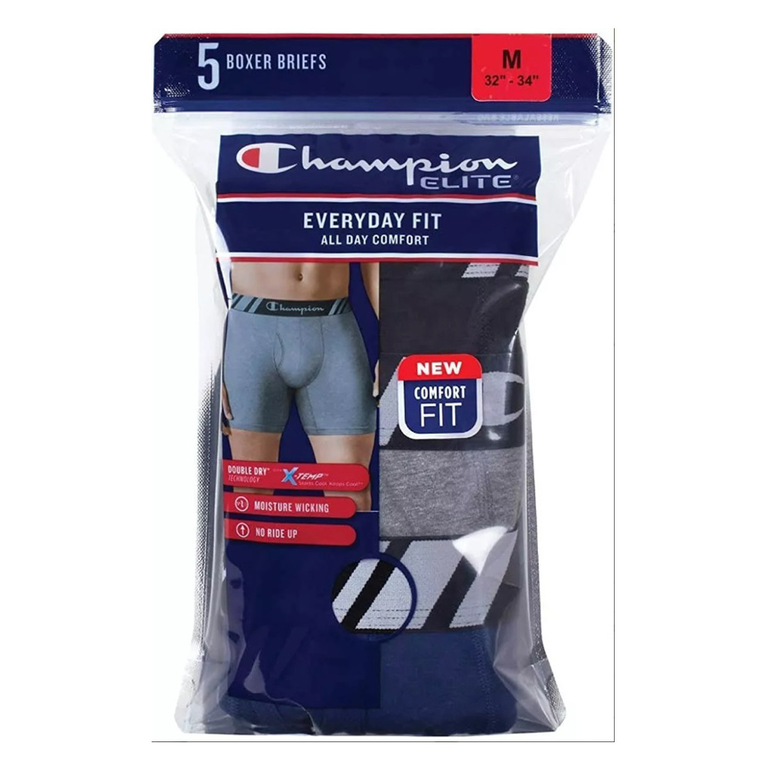 BOXER 5 PIEZAS PARA CABALLERO CHAMPION ELITE NEGRO TALLA M