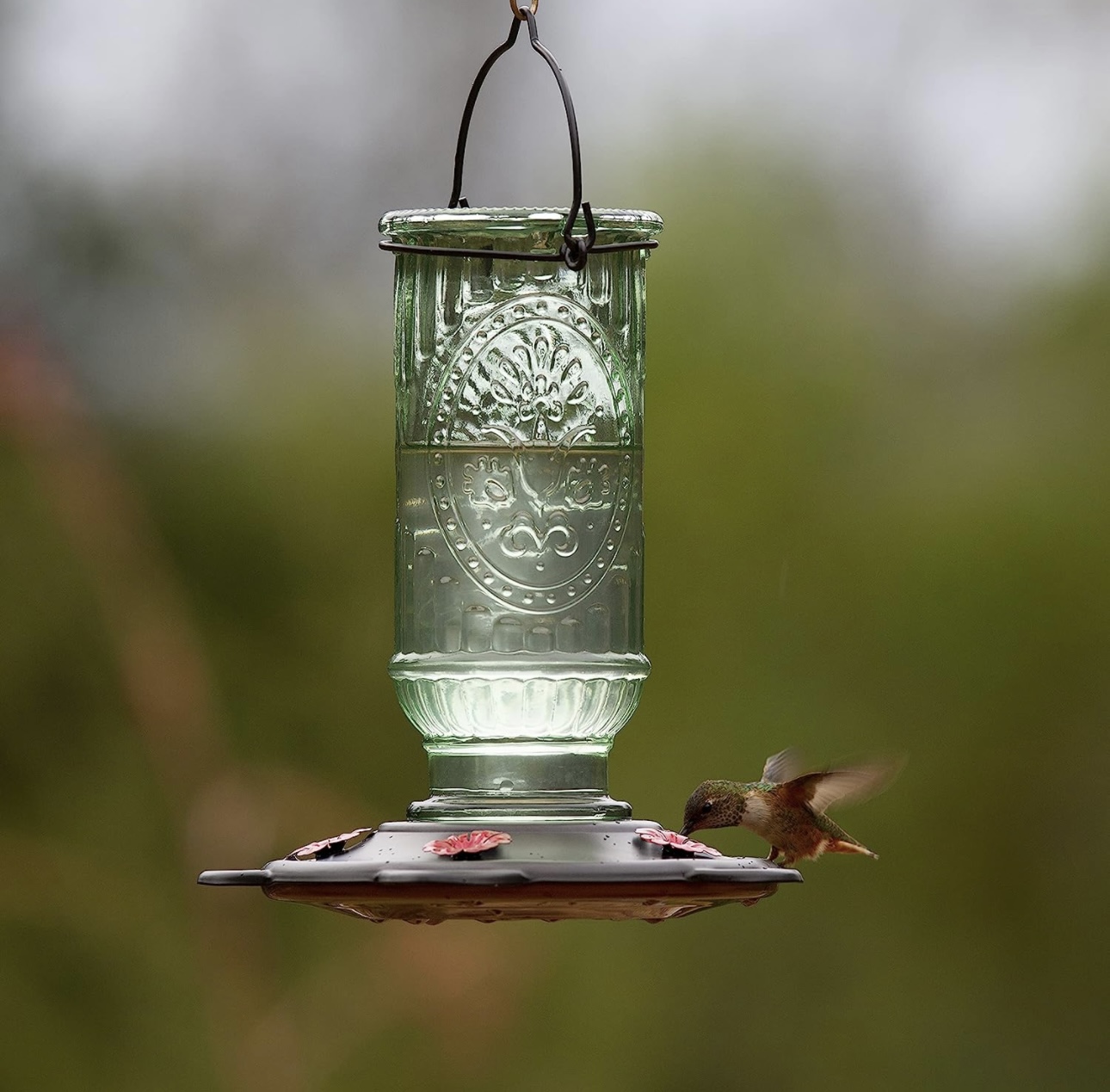 Bebedero Para Colibríes De Vidrio 600 Ml 5 Salidoas