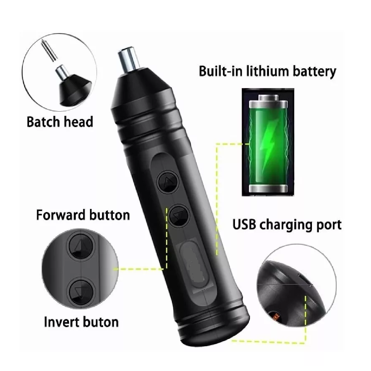 Set Mini Destornillador Eléctrico Inalámbrico Usb 3.7v 33pcs