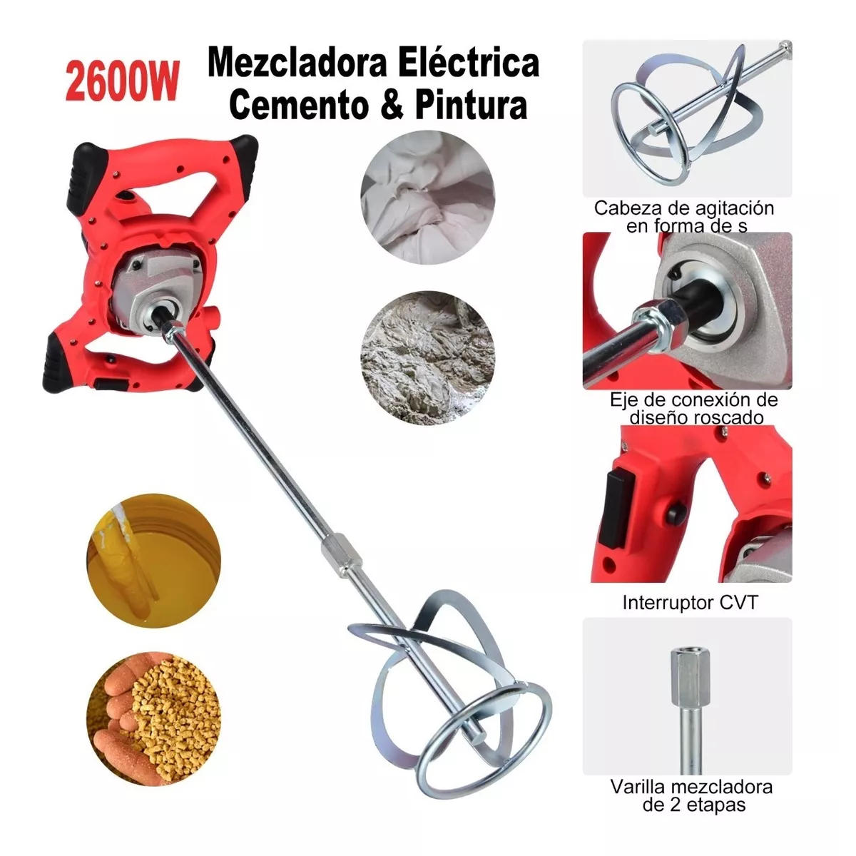 Mezclador De Cemento Eléctrico De 2600w, 110v Ca