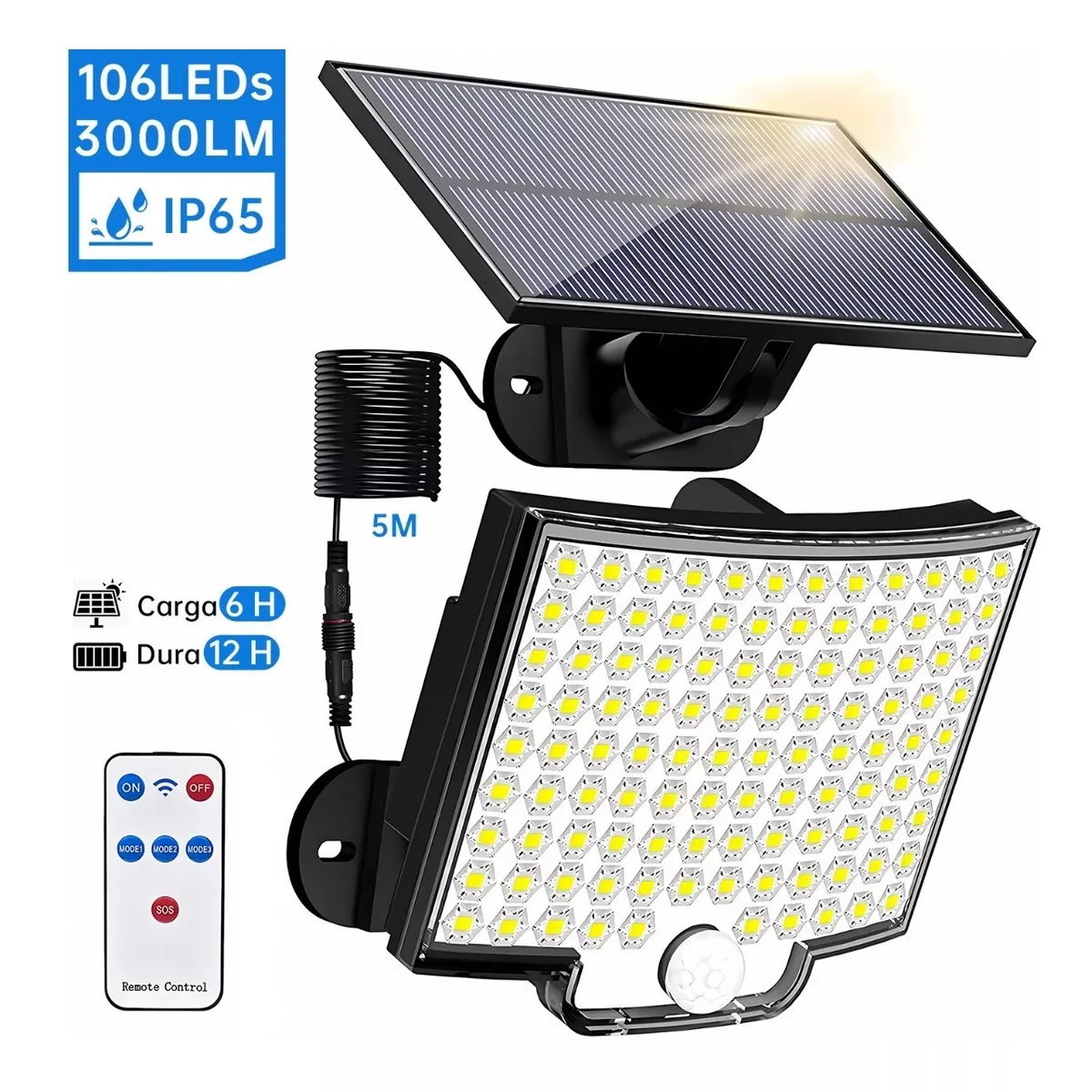 Lámpara Solar 106 Led De Pared Exteriores Sensor Luz 4 Modos
