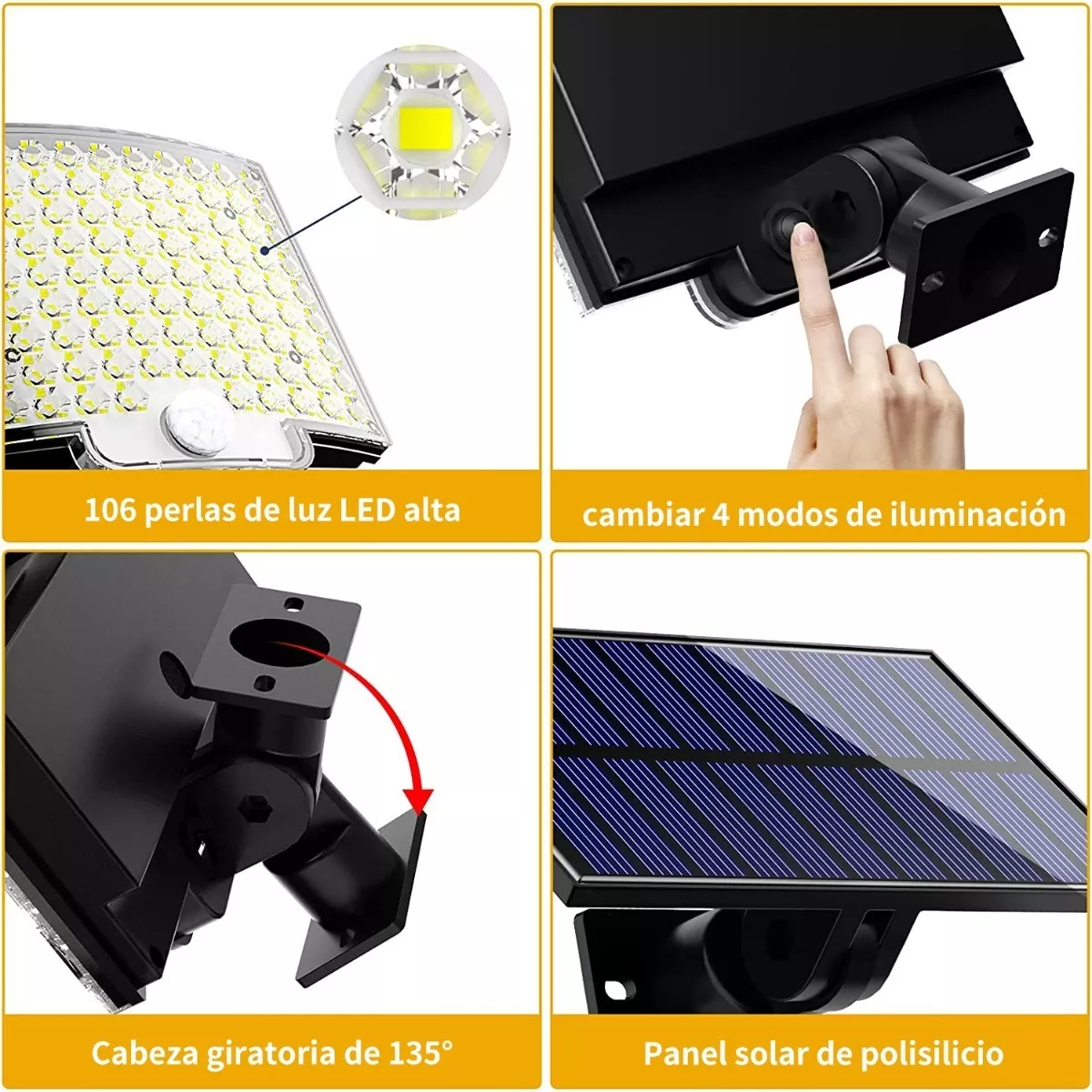 Lámpara Solar 106 Led De Pared Exteriores Sensor Luz 4 Modos