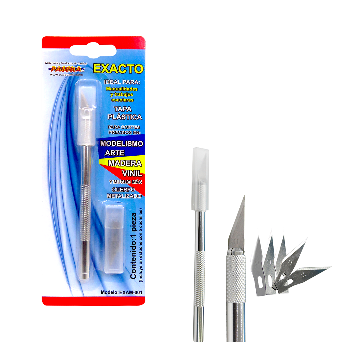 Exacto Metalico,Cutter Escalpelo Professional de gran precisión con recambio de 5 cuchillas para manualidades DIY y trabajos