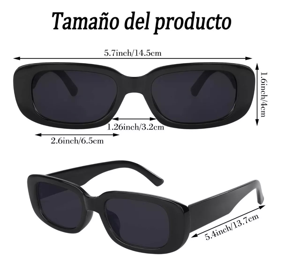 Gafas De Sol Rectangulares Estilo Retro 3 piezas 
