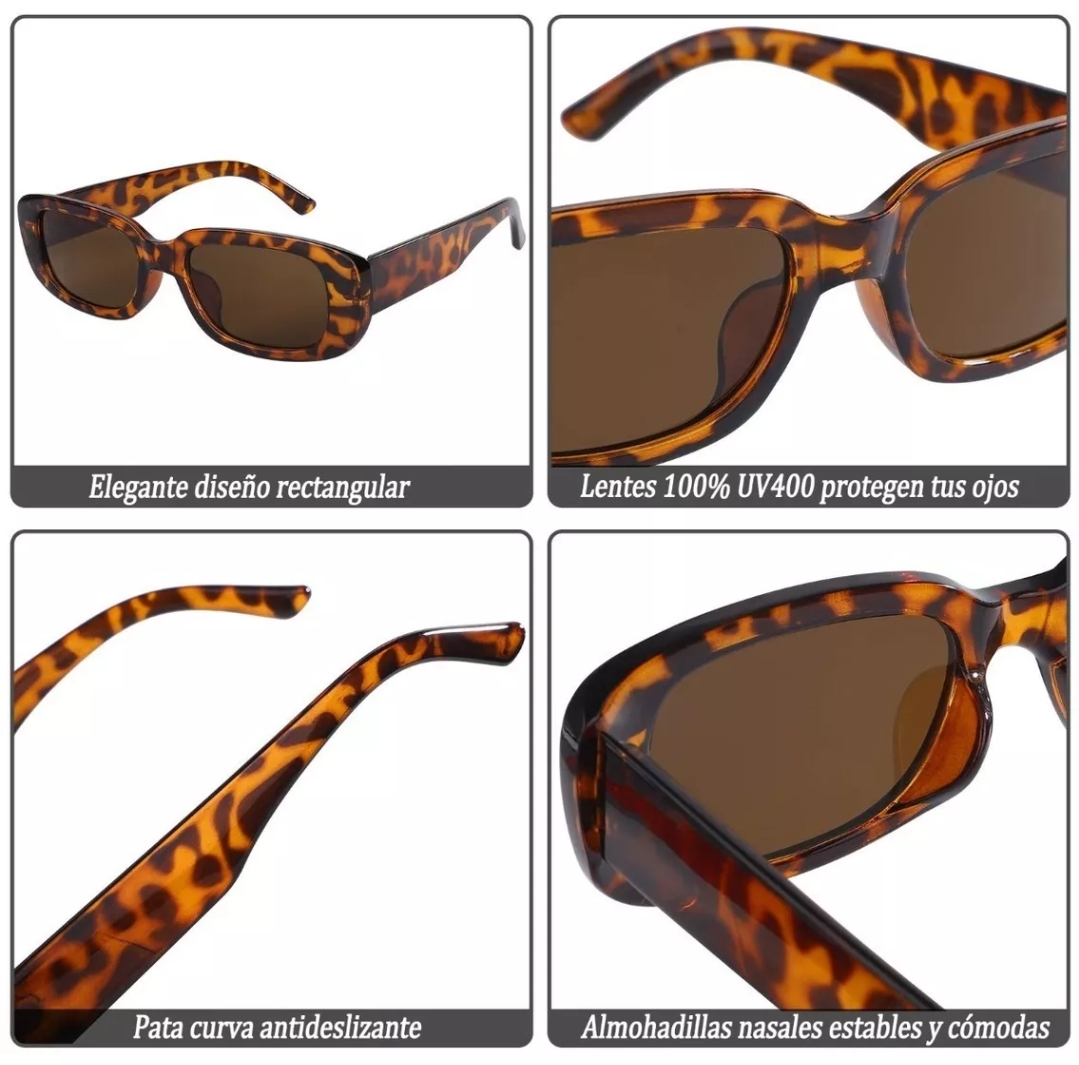 Gafas De Sol Rectangulares Estilo Retro 3 piezas 