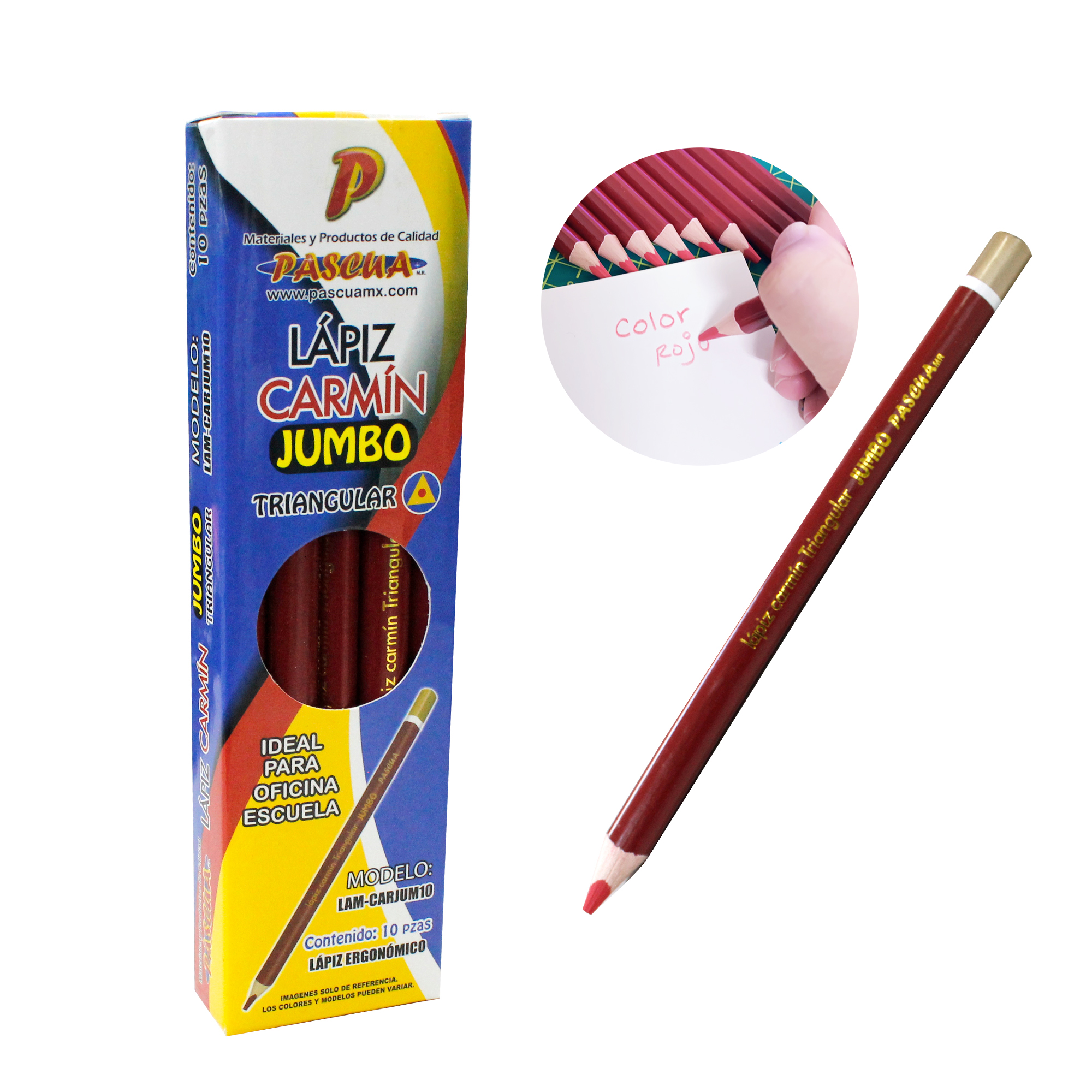 Lapiz Carmin Jumbo Triangular, 10 Lápices Ergonómico para escuela oficina y el hogar manualidad, no tóxico