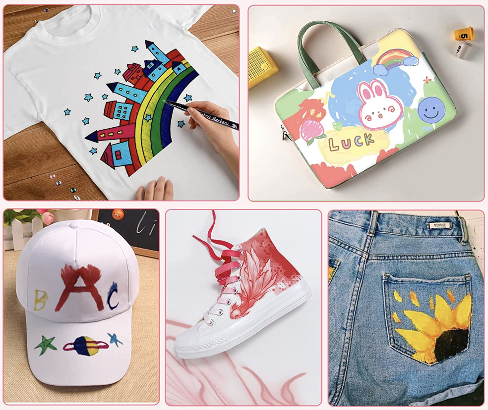 Marcadores de Textil para Ropa, Zapatos, Sombrero, Bolsa de Lona Rotuladores de Tela 10 pzas